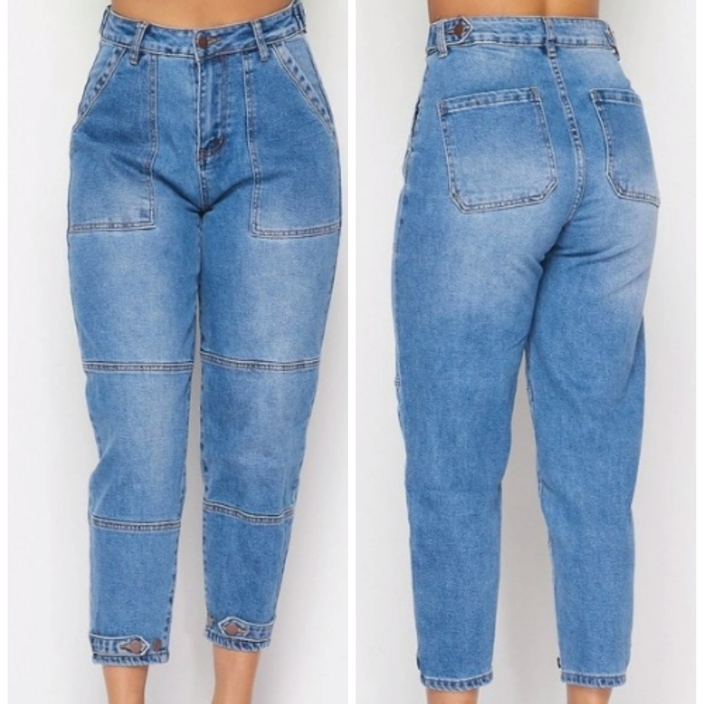 AMERICAN BAZI HIGH WAISTED ANKLE CROPPED MOM DENIM JEANS